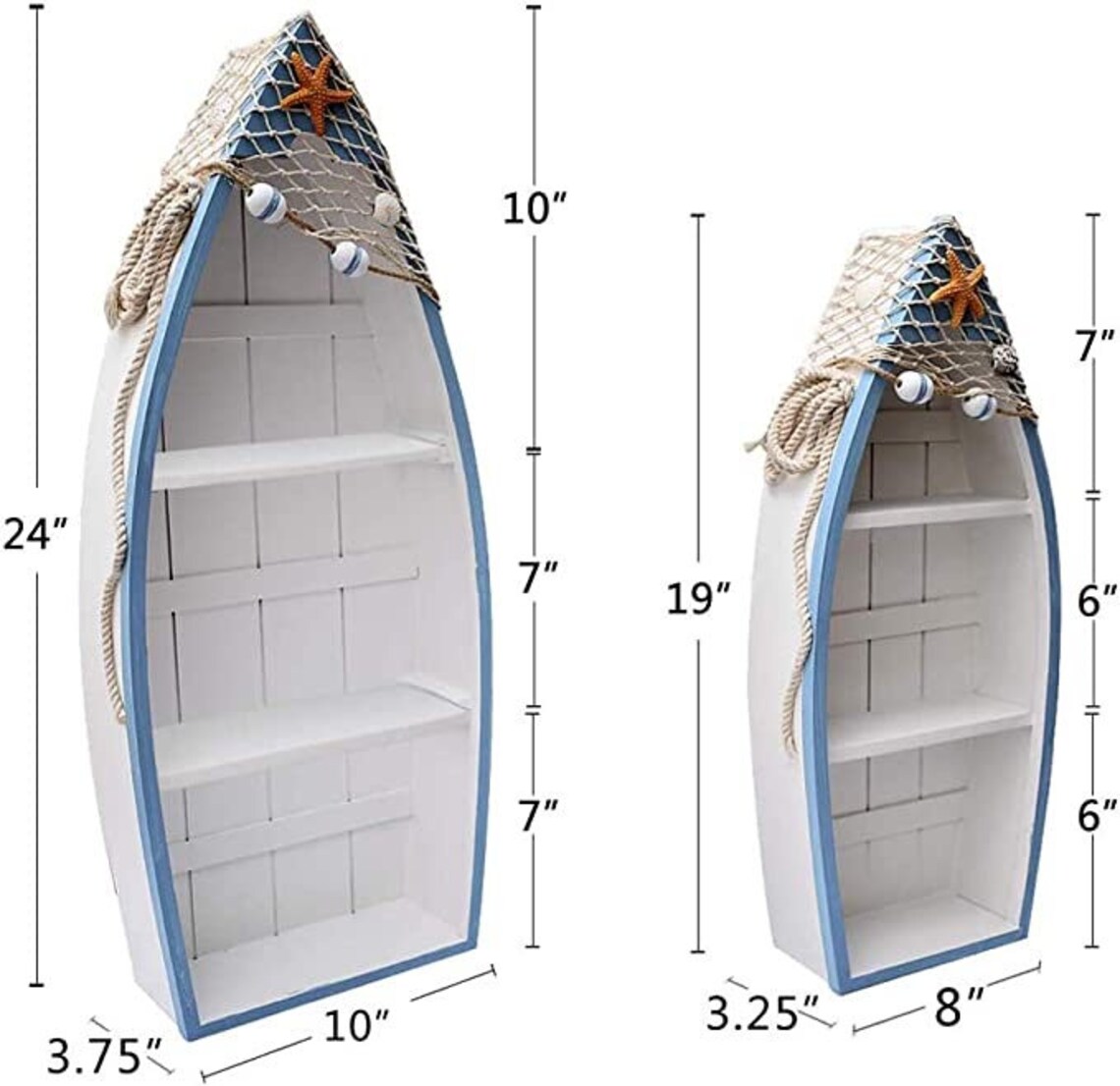 Wood Boat Shelf Decor Nautical Beach Theme Display Boat With 2 Etsy