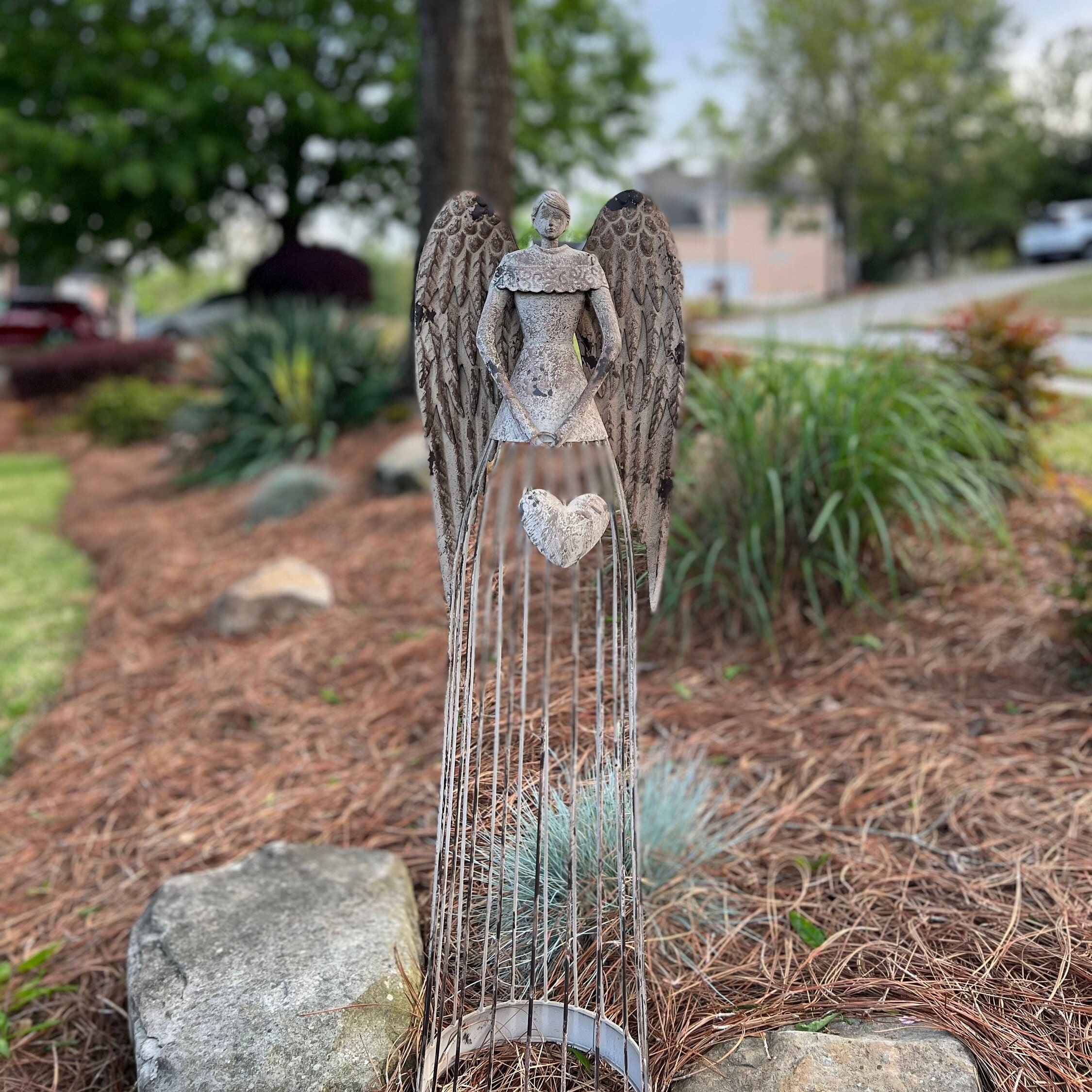 Metal Garden Angel Statue With Heart Indoor Outdoor Angel Etsy