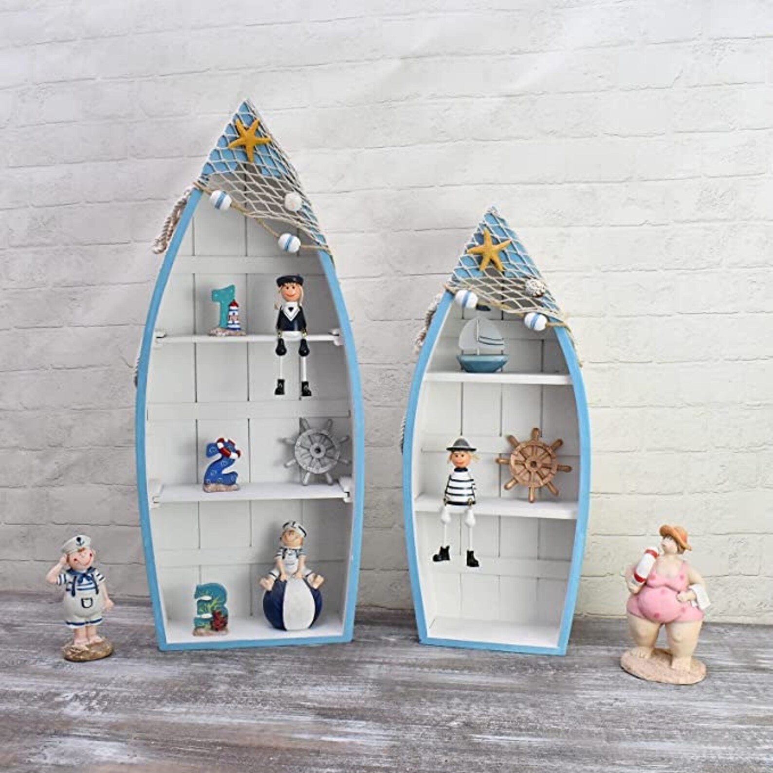 Wood Boat Shelf Decor Nautical Beach Theme Display Boat With 2 Etsy