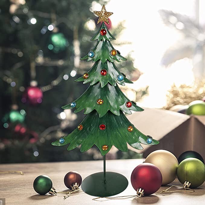 6 Inch Green Ceramic Christmas Tree With Multi-colored Lights 