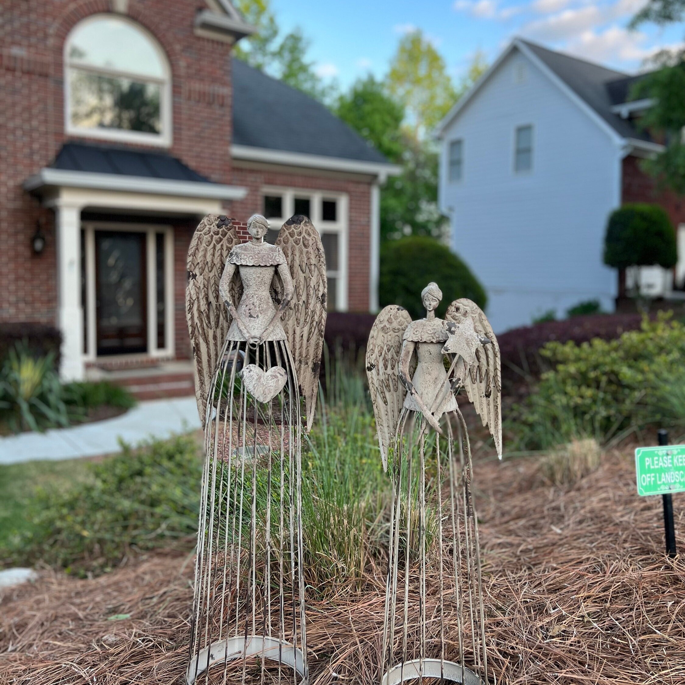 Metal Garden Angel Statue With Heart Indoor Outdoor Angel Etsy