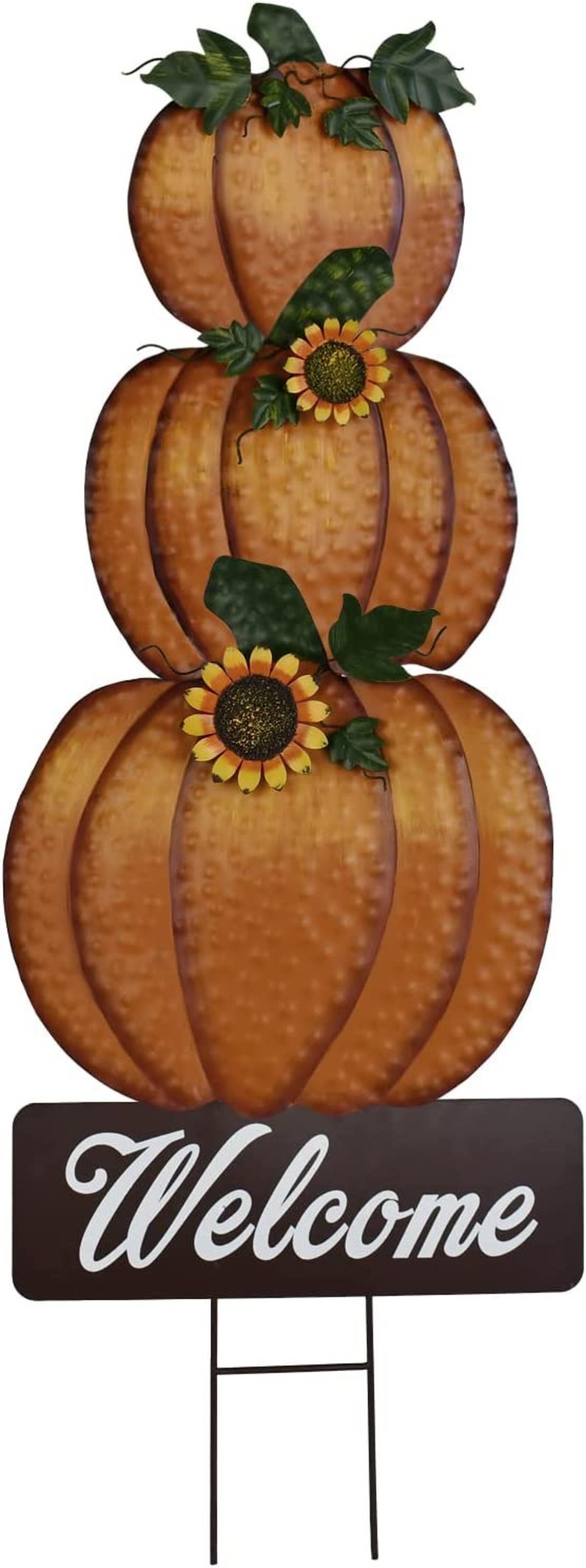 Metal Pumpkin Garden Stake Yard Sign Fall Decor Fall Pumpkin Etsy