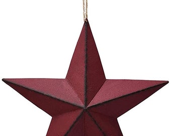 Patriotic Metal Barn Star Wall Star Decor, 12in Hanging Country Rustic Metal Star July of 4th Decor American Barn Star