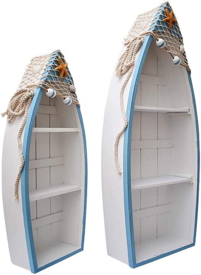 Wood Boat Shelf Decor Nautical Beach Theme Display Boat With 2 Etsy