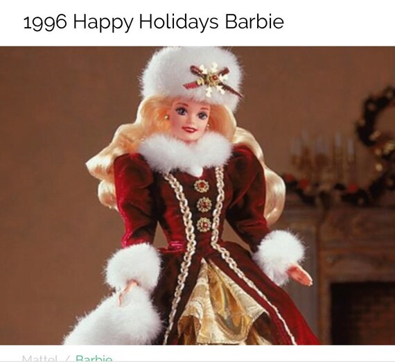 holiday barbie red velvet dress 1998 Vintage “happy Holidays” Barbie-nib Christmas