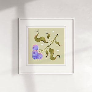 Illustration - Carte - Mini affiche illustrée "Myrtilles" format carré - Plante botanique