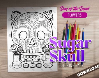 Flowers Sugar Skull Coloring Page