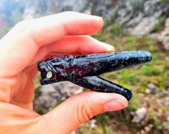 Jaguar Stone Kuripe | Black Serpentine Stone Kuripe | Sacred Snuff Applicator for shamanic Rapéh / Hape Powder | Ceremonial Curipe Pipe