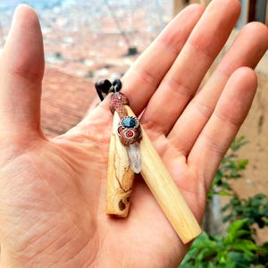 Palo Santo wood Kuripe necklace / Handmade wooden Kuripi / Self applicator for Japé, Rapéh snuff