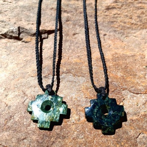 Chakana / Inca Cross Necklace / Black Serpentine Chakana Pendant / Handmade Macrame Necklace / Machu Picchu Stone Necklace / Andean Necklace