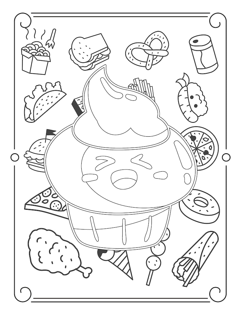 30 Printable Kawaii Food Coloring Pages Etsy