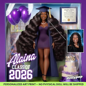 Impresión artística personalizada de muñeca de graduación de 2026 (descarga digital)