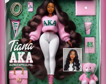 Personalized Greek Sorority Spirit Doll Print, in Your Likeness, Fashion Doll, Personalized Gift, 3D Doll Portrait, Digital Download