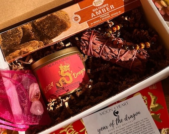 Lunar New Year of the Dragon 2024 gift box | Self Care Box | Intention candle | Crystal Infused Candle | Manifestation gift box