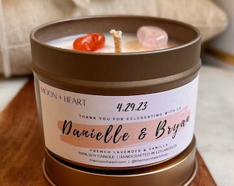 Personalized Crystal Candle: Custom Bridal Gift, Soy Wax (4oz Tin)