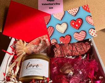 Manifestation Gift Box: Soy Candle, Crystals, Sage - Birthday, Valentine's