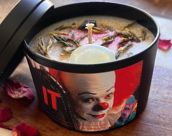 IT Clown Horror Candle: Halloween Intention Candle with Crystals