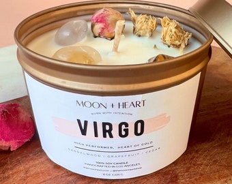 Virgo Zodiac Candle: Crystal Infused Intention Candle