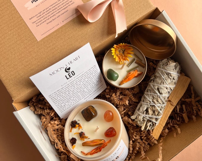 Zodiac Gift Box: Crystal Intention Candle, Palo Santo & Sage