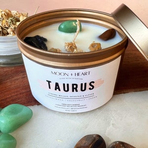 Taurus Zodiac Candle: Crystal Infused Intention Candle