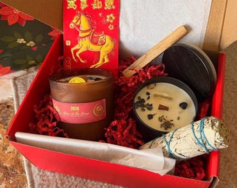 Caja de regalo Año Lunar del Caballo: Velas de soja con intención y infusión de cristales