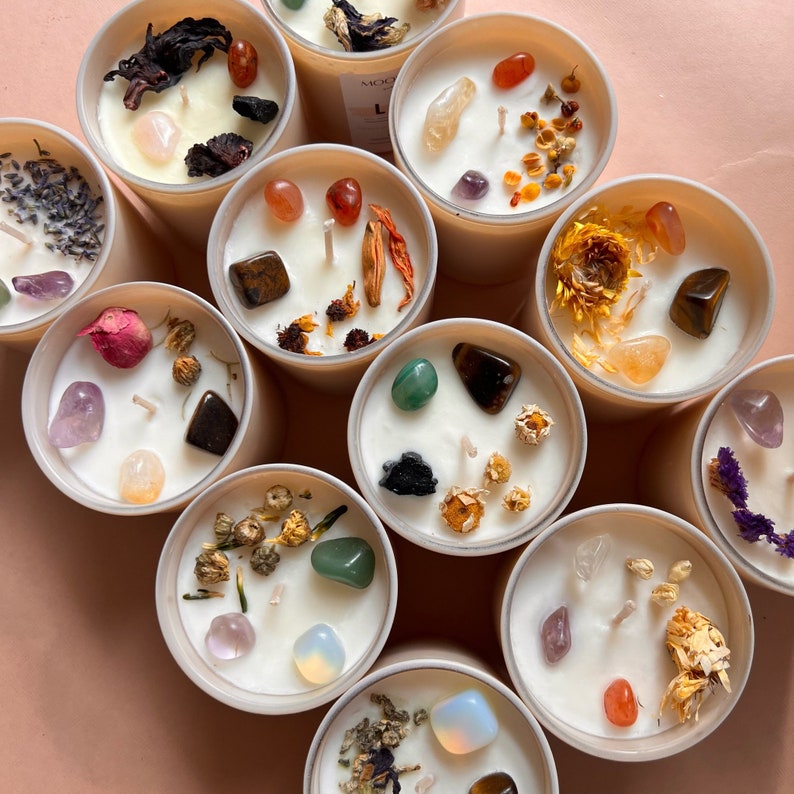 ZODIAC Crystal Intention Candles With Crystals Zodiac Etsy