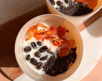 Coffee Scented Soy Candle: Carnelian Crystal Infused Intention Candle