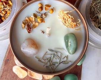 Bougie Money Intention : cire de soja avec cristaux de citrine et d'aventurine