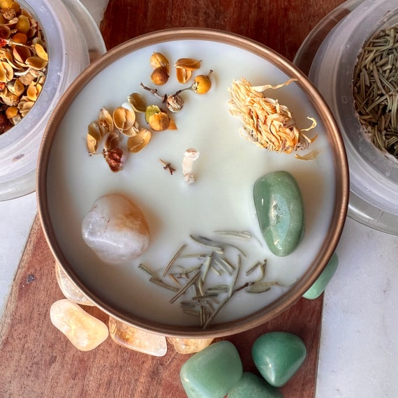 Money Intention Candle: Soy Wax with Citrine & Aventurine Crystals
