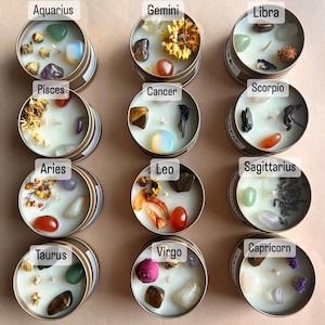 ZODIAC crystal intention Candles with crystals | Zodiac astrology candle | Intention Candle with Crystals  | Manifestation Birthday Candle