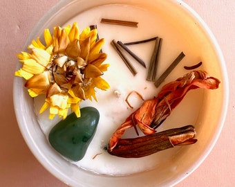 Happiness Intention Candle: Eucalyptus Lemongrass Soy Candle with Aventurine