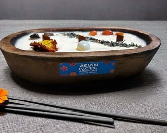 AAPI Dough Bowl 3-wick Candle made of Soy Wax with Crystals, farmhouse style