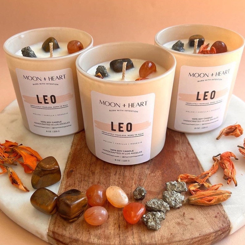 ZODIAC Crystal Intention Candles With Crystals Zodiac Etsy