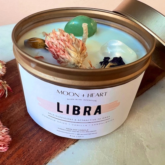 Libra Zodiac Candle: Crystal Infused, Pumpkin Spice Scent