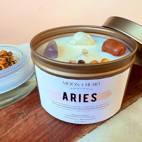 ARIES Candle | Zodiac candle | Crystal Infused candle | Intention Candle | Manifestation Candle