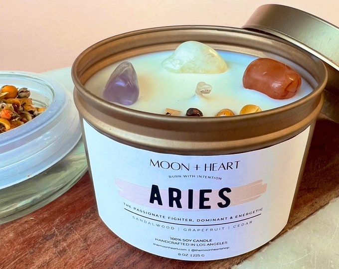 ARIES Candle | Zodiac candle | Crystal Infused candle | Intention Candle | Manifestation Candle