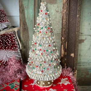 Vintage Felt Sequin Styrofoam Christmas Tree Holiday Decor MCM