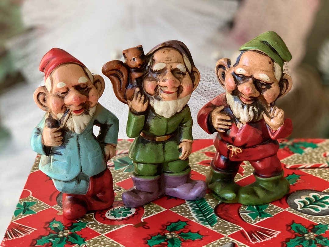 Vintage Set Elf Figurines Small Retro Dwarf Christmas Decoration ...
