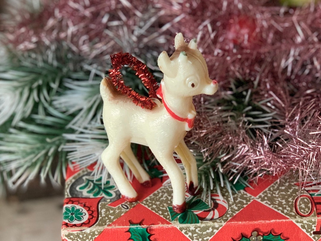 Vintage Miniature Rudolph Ornament Mini Plastic Christmas Reindeer