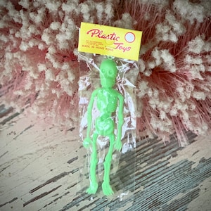 Vintage skeleton ornament Plastic Toys Hong Kong retro green skeleton in package