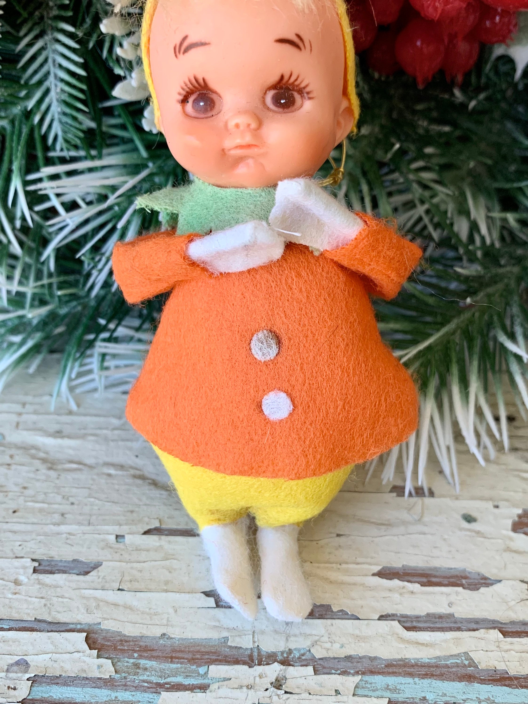 【✳︎toto✳︎さま】old ornament ❀ パピエマシェの女の子 Vintage Christmas Pixie Ornament Orange Yellow Japan Elf Girl - Etsy