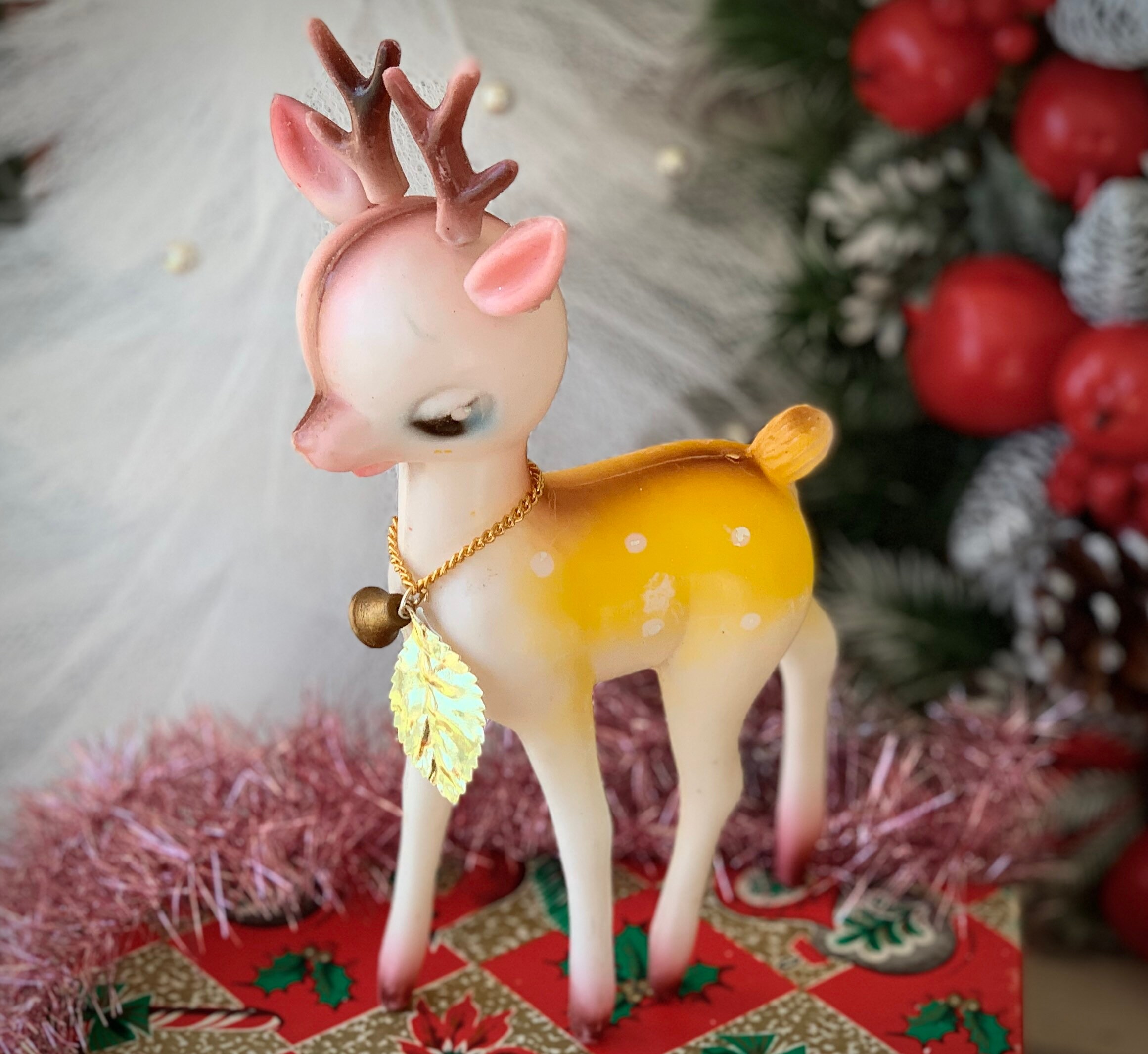 Vintage Reindeer Retro Hong Kong Yellow Gold Deer Figurine Christmas Decoration 8 Inch Tall Etsy