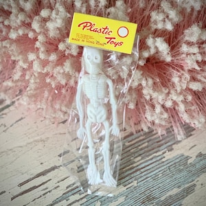 Vintage skeleton ornament Plastic Toys Hong Kong retro white skeleton in package