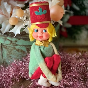 Vintage girl knee hugger elf retro Japan blond shelf sitter Christmas majorette pixie