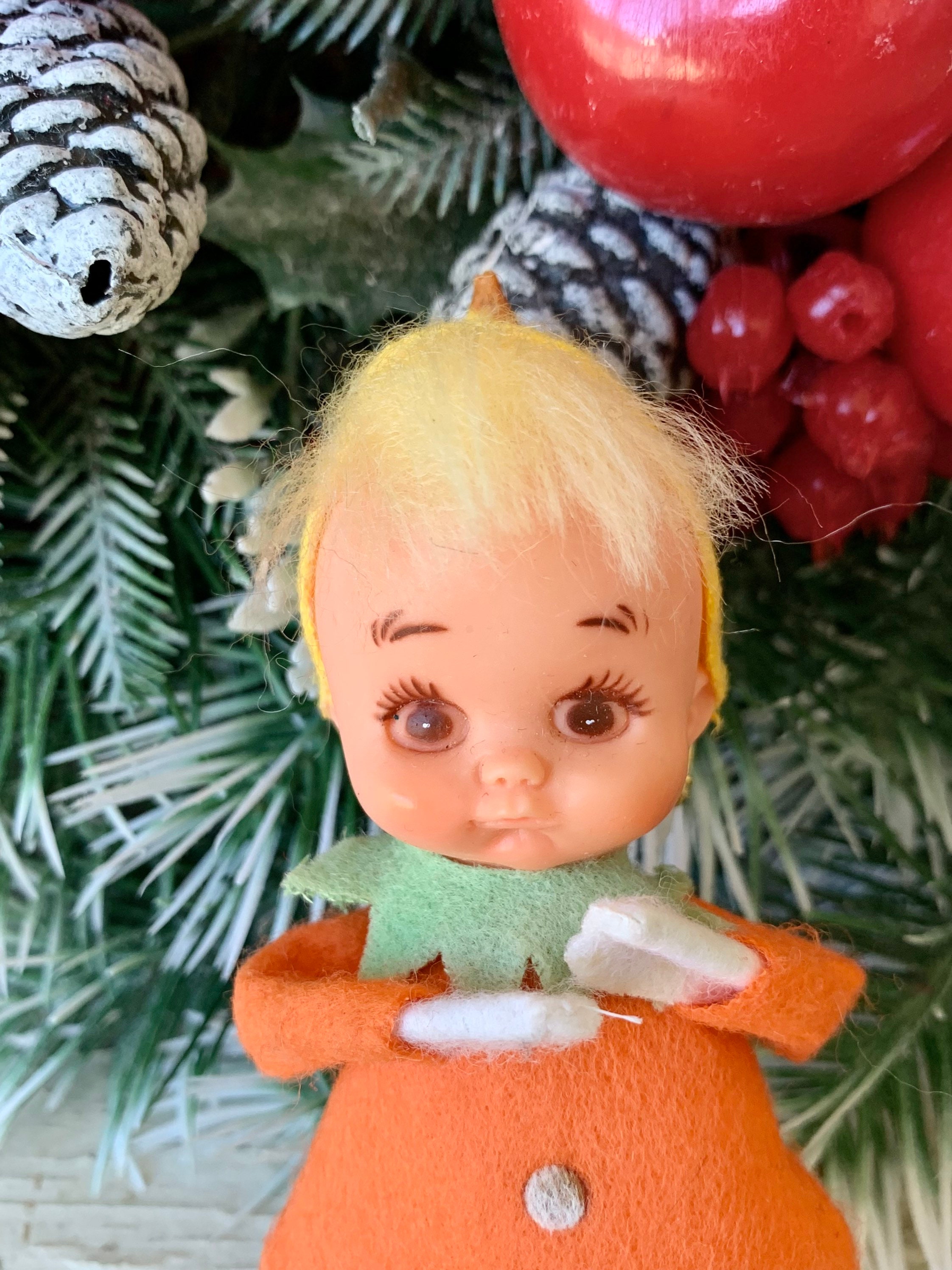 Vintage Christmas Pixie Ornament Orange Yellow Japan Elf Girl - Etsy