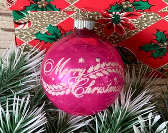 Vintage Shiny Brite stencil ornament retro Merry Christmas glass ball decoration 2.25 inch wide