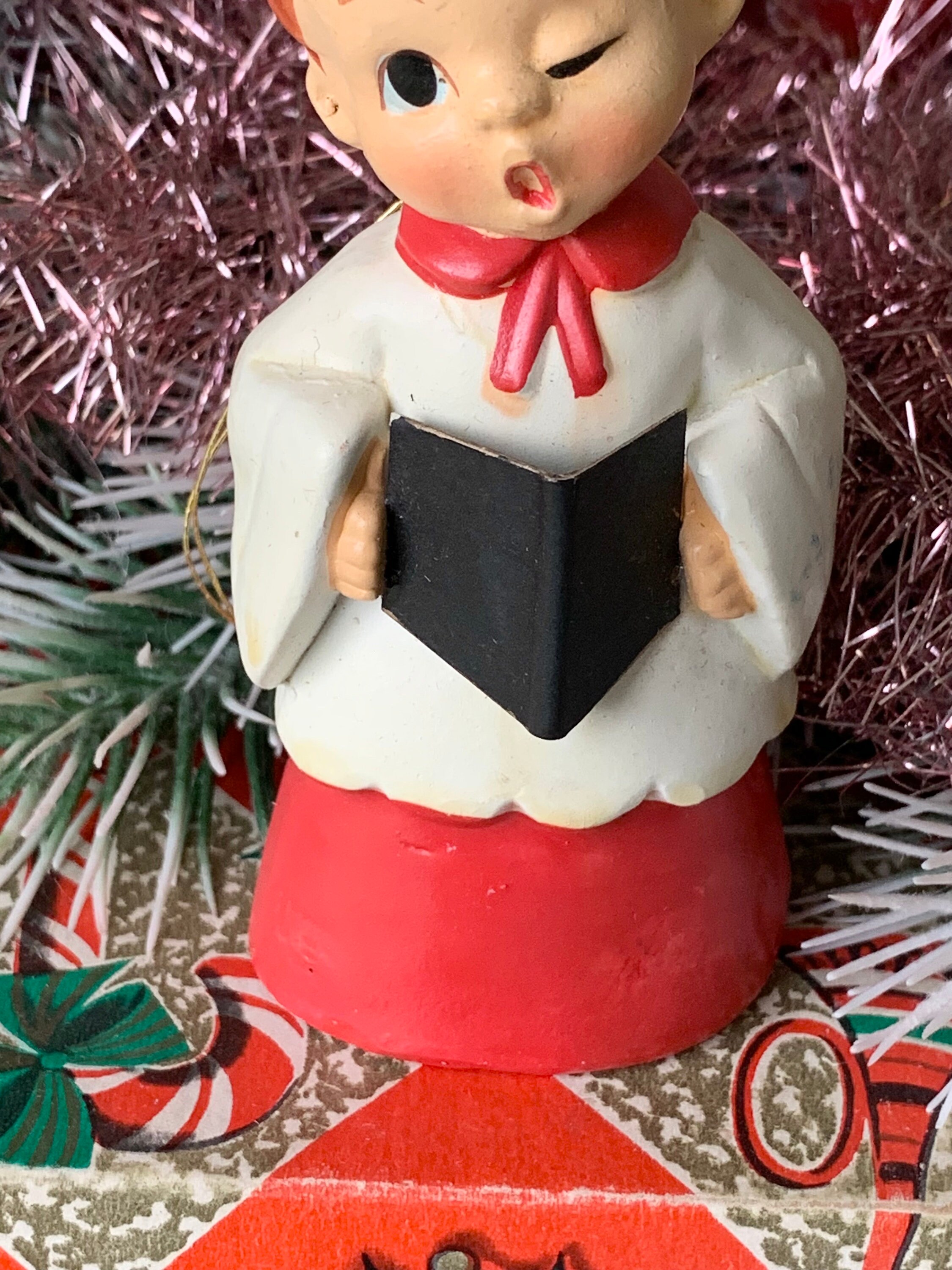 Vintage Christmas Ornament Winking Choir Boy Japan Caroler Pixie