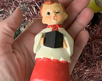 Vintage Christmas Ornament Winking Choir Boy Japan Caroler Pixie