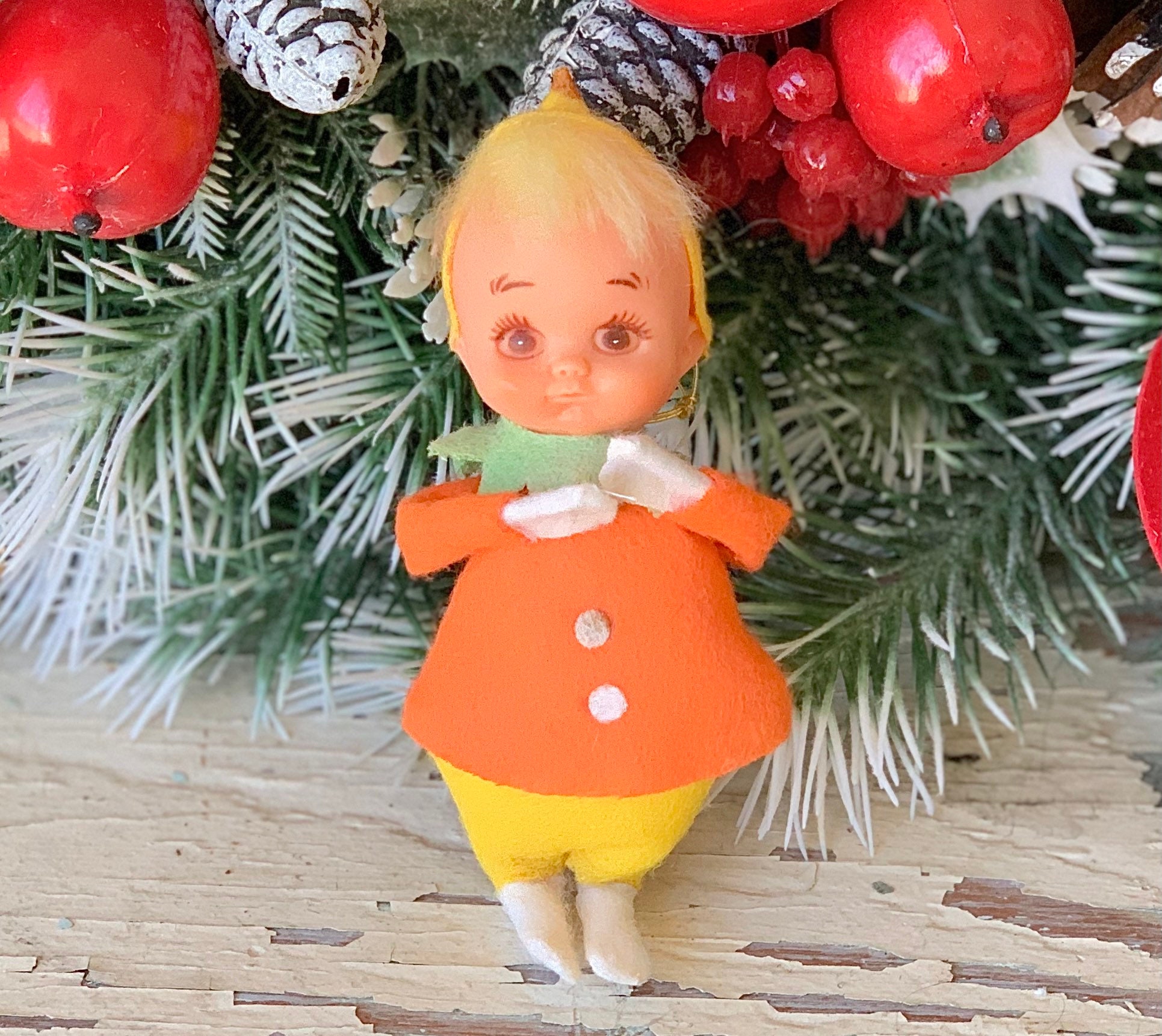 Vintage Christmas Pixie Ornament Orange Yellow Japan Elf Girl - Etsy