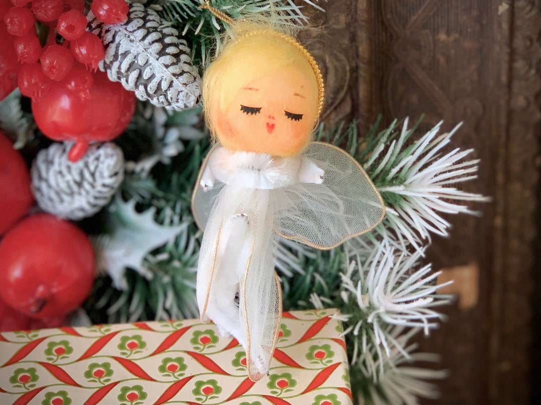 Vintage Mini Pipe Cleaner Angel Ornament Shabby Retro Christmas Pixie